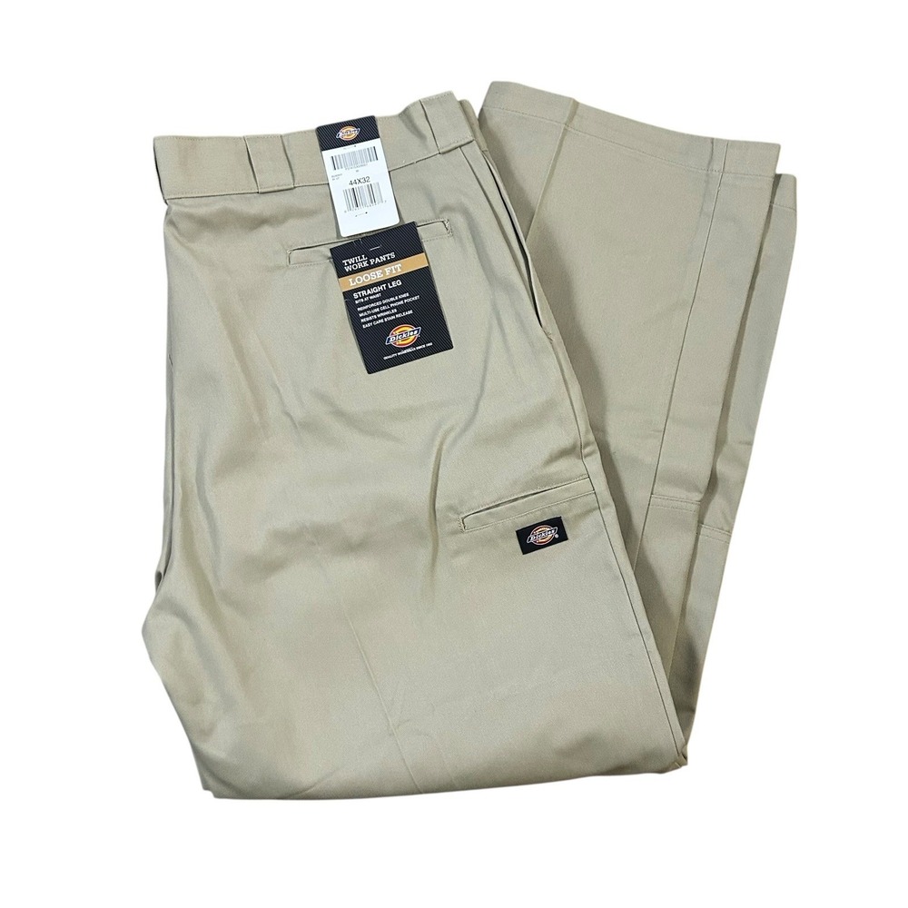 Dickies Twill Work Pants Loose Fit  Men's Double‎ Knee Dark Khaki 44x32 NEW